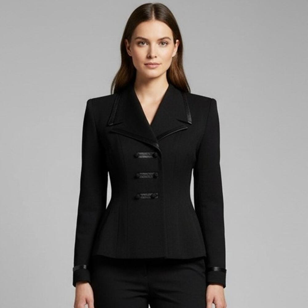 Vintage The Smart Shop Huntington W. Virgina Womens Blazer Blk Satin Piping SM